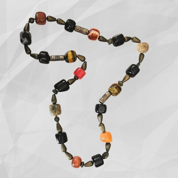 Brass and Beads Stretch Necklace with Glass Beads - New - Picture 1 of 3